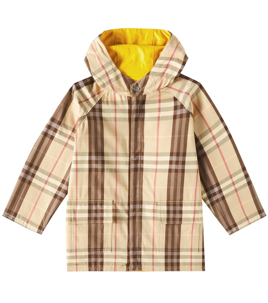 Burberry Check Reversible Cotton Raincoat In Yellow