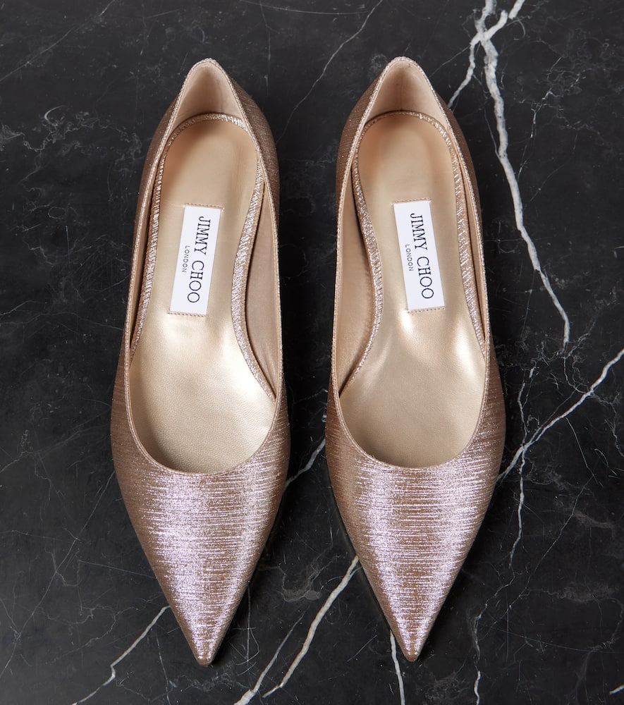 Jimmy Choo Laminated Leather Ballerinas With Rhinestones In Pink