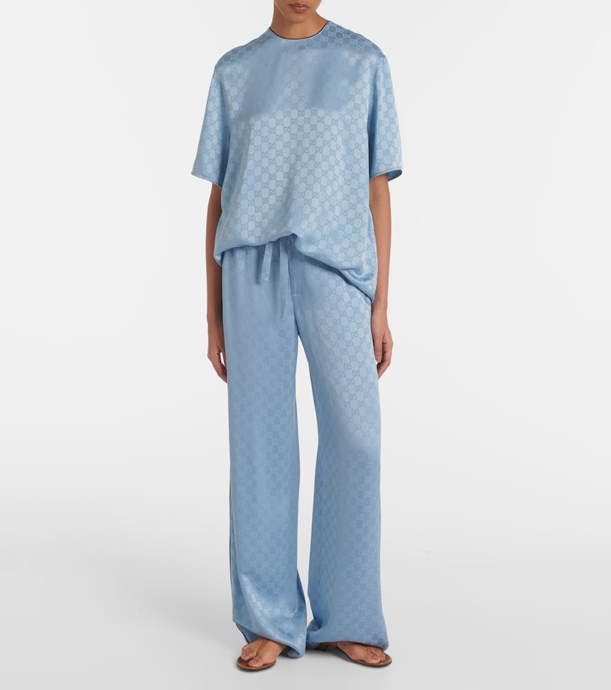 Gucci Light Blue Gg Satin Top In Gray