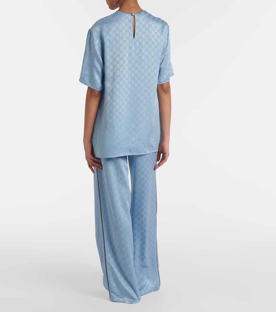Gucci Light Blue Gg Satin Top In Gray