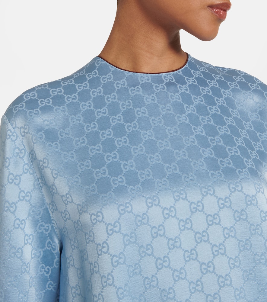 Gucci Light Blue Gg Satin Top In Gray