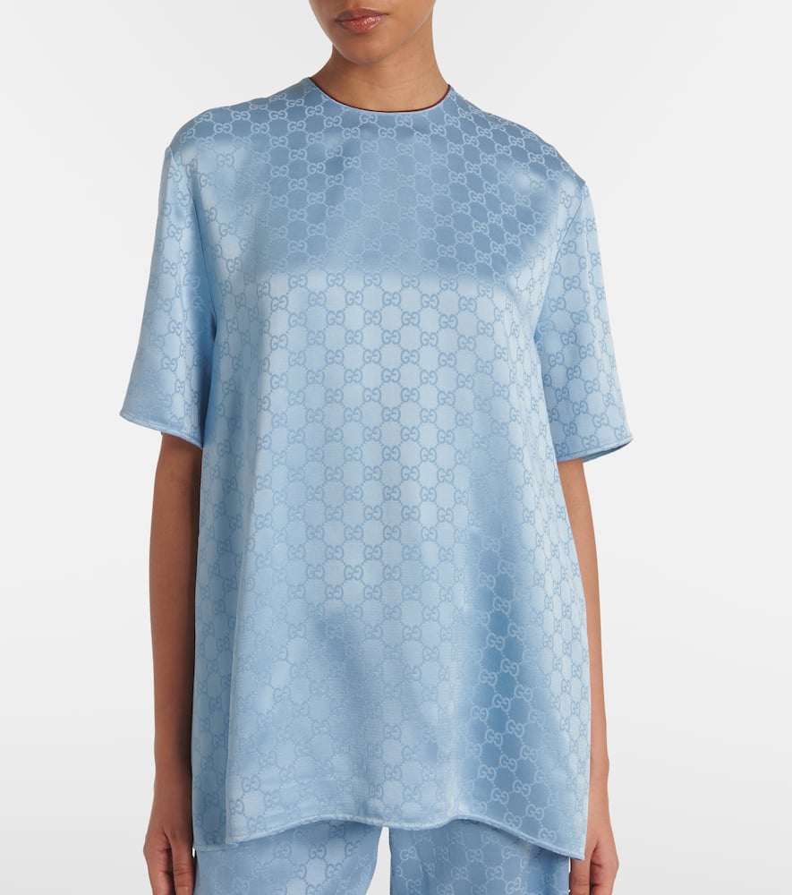 Gucci Light Blue Gg Satin Top In Gray