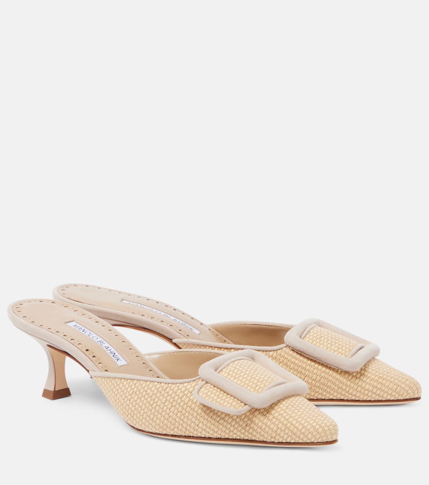Manolo Blahnik Maysale 50 Raffia Mules In Beige
