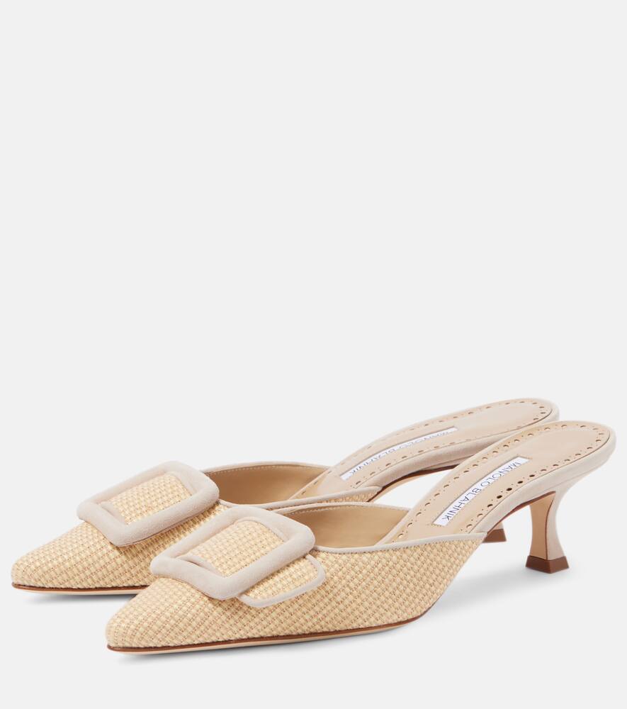Manolo Blahnik Maysale 50 Raffia Mules In Beige
