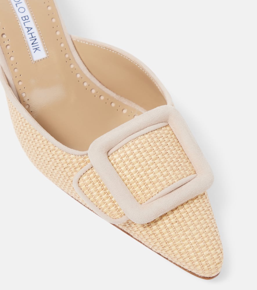 Manolo Blahnik Maysale 50 Raffia Mules In Beige