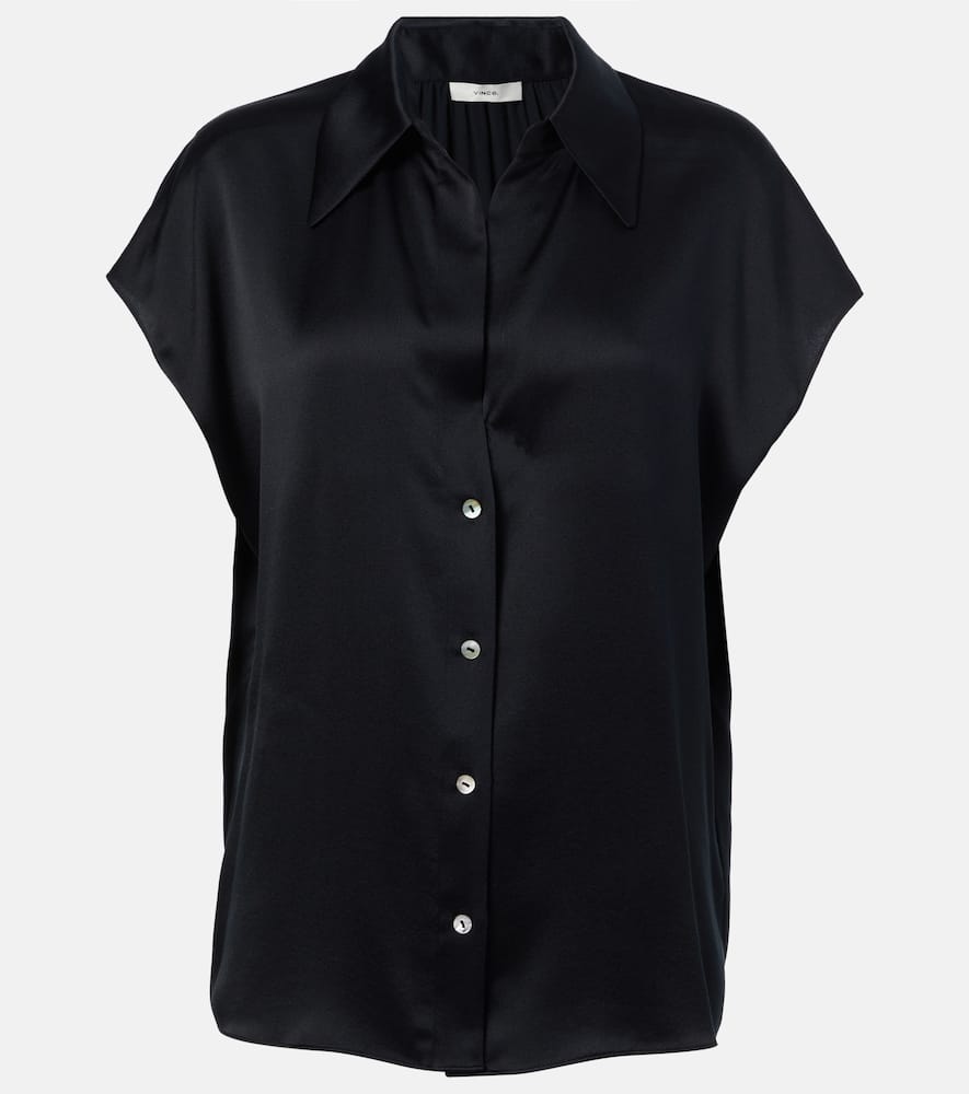 Vince Cap Sleeve Button-up Shirt In Black