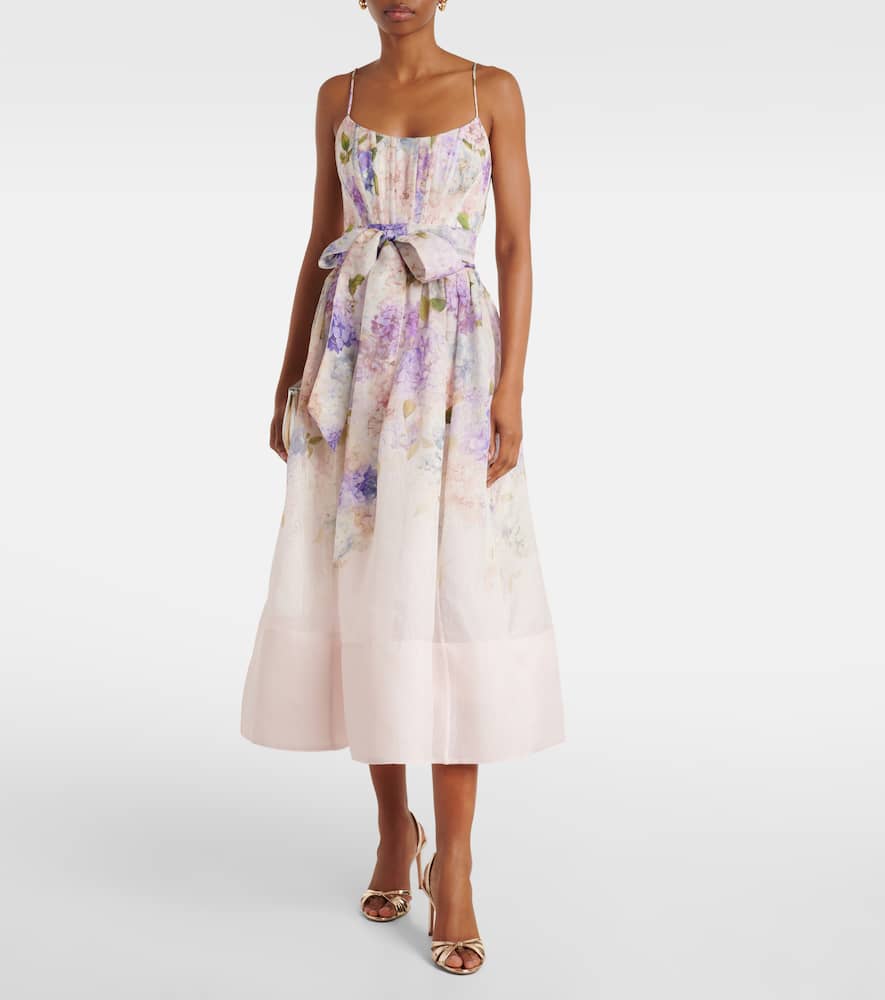 Zimmermann Dawning Belted Floral-print Linen And Silk-blend Midi Dress In Multicoloured