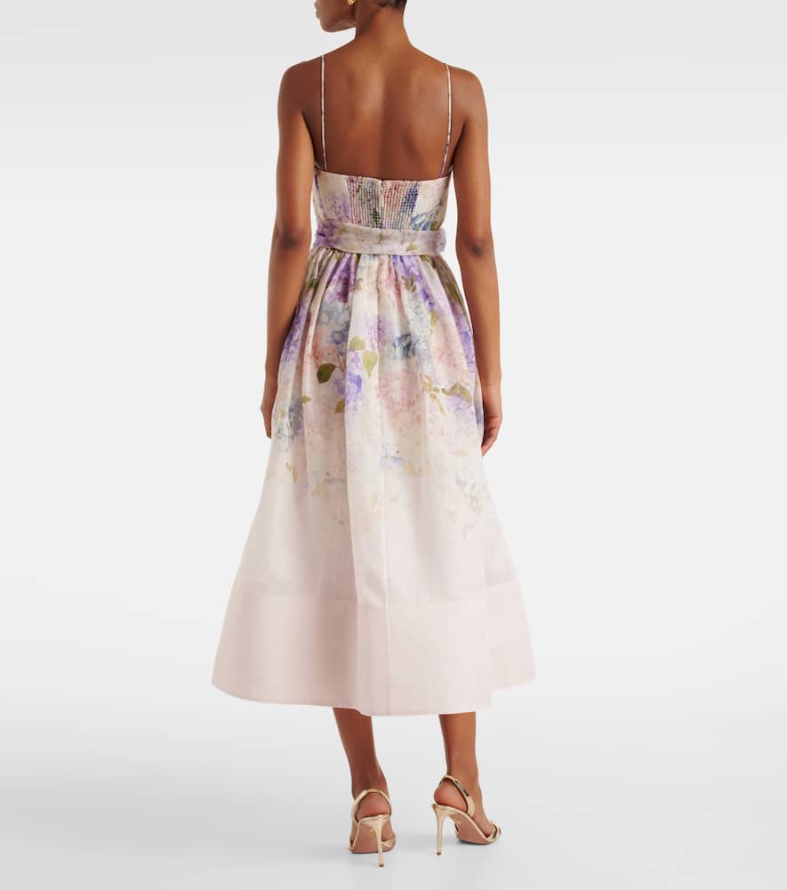 Zimmermann Dawning Belted Floral-print Linen And Silk-blend Midi Dress In Multicoloured
