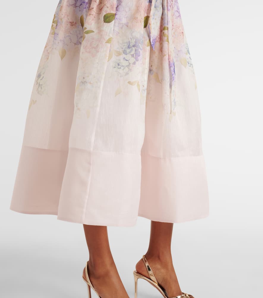 Zimmermann Dawning Belted Floral-print Linen And Silk-blend Midi Dress In Multicoloured