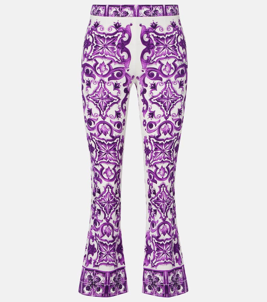 Dolce & Gabbana Maiolica Cropped Printed Silk-blend Flared Pants In White