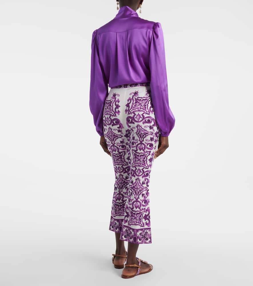 Dolce & Gabbana Maiolica Cropped Printed Silk-blend Flared Pants In White