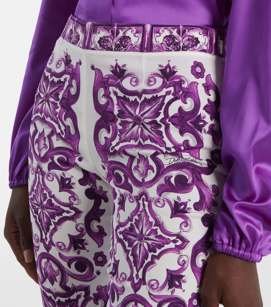 Dolce & Gabbana Maiolica Cropped Printed Silk-blend Flared Pants In White