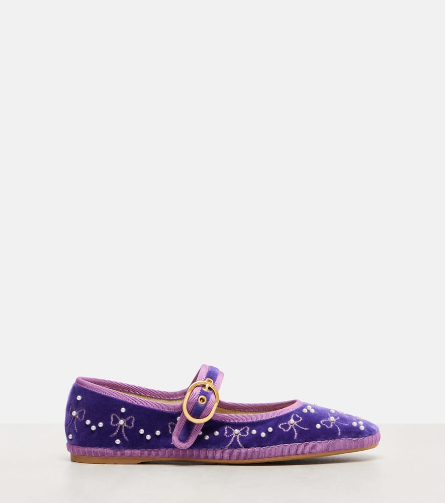 Valentino Endouce Sequined Velvet Mary Jane Flats In Multi