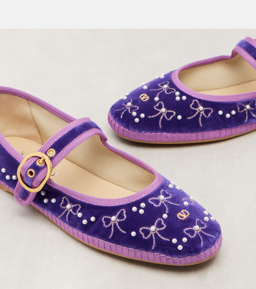 Valentino Endouce Sequined Velvet Mary Jane Flats In Multi