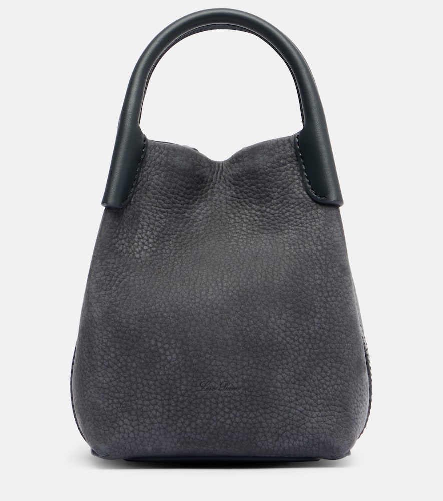 Loro Piana Bale Micro Leather Bucket Bag In Gray