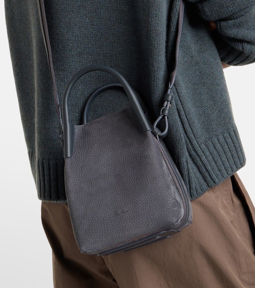 Loro Piana Bale Micro Leather Bucket Bag In Gray