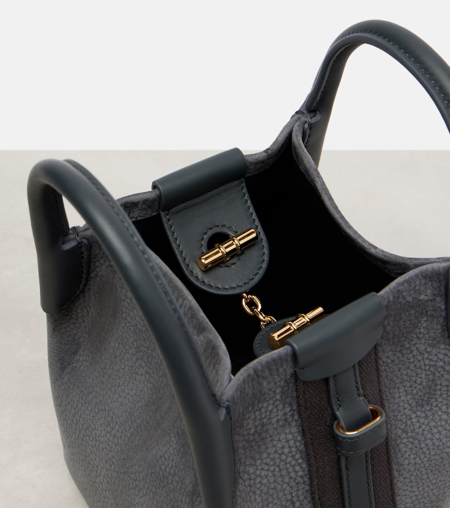 Loro Piana Bale Micro Leather Bucket Bag In Gray