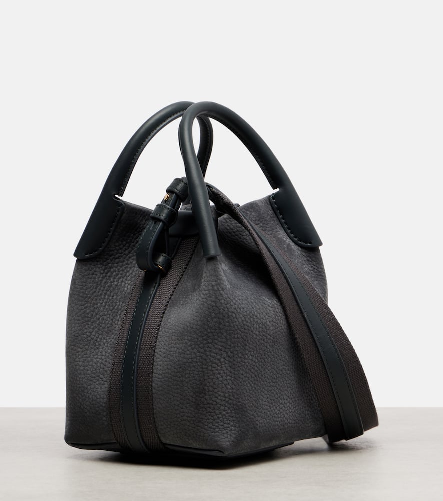 Loro Piana Bale Micro Leather Bucket Bag In Gray