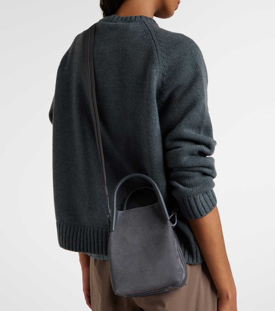 Loro Piana Bale Micro Leather Bucket Bag In Gray