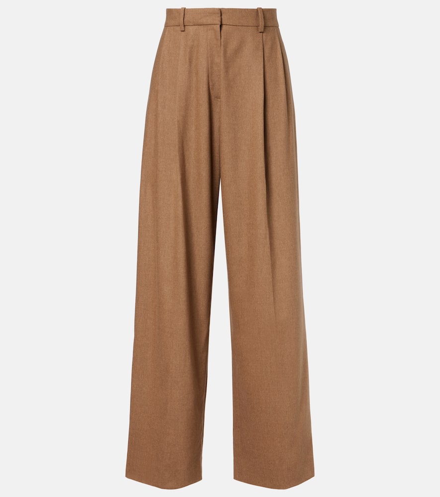 Khaite August High-rise Wool Straight Pants In Brown
