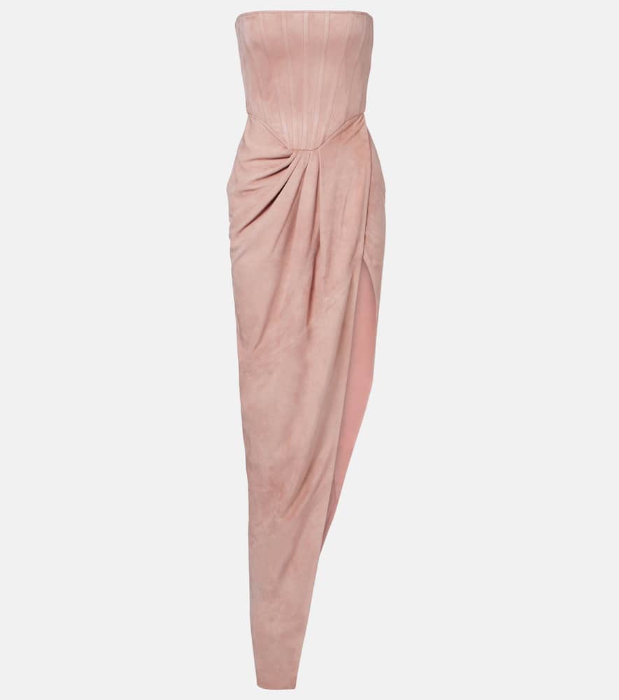 Alex Perry Draped Suede Bustier Dress In Pink