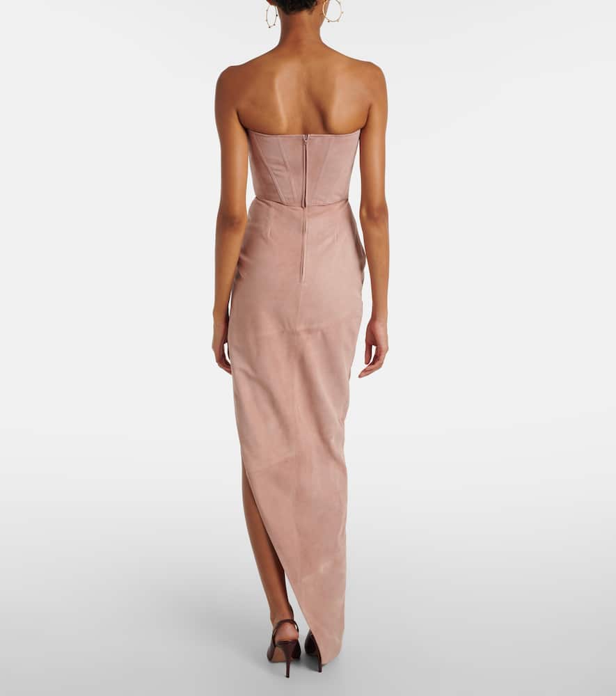 Alex Perry Draped Suede Bustier Dress In Pink