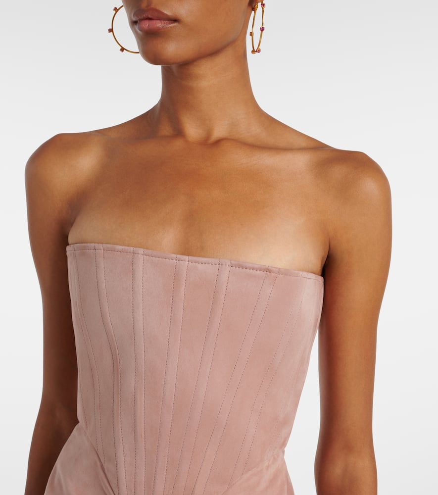 Alex Perry Draped Suede Bustier Dress In Pink