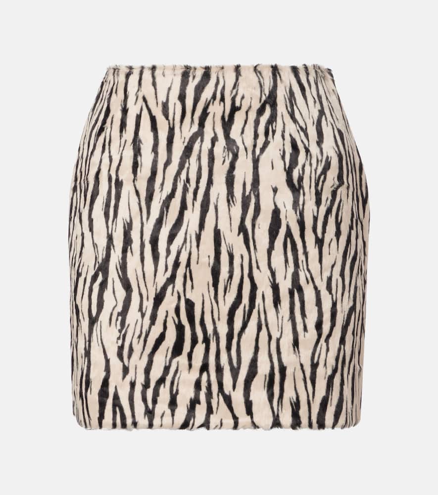 Printed faux fur miniskirt