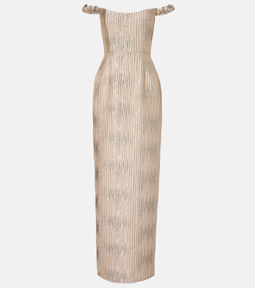 Markarian Yolanda Off-the-shoulder Brocade Gown In Brown