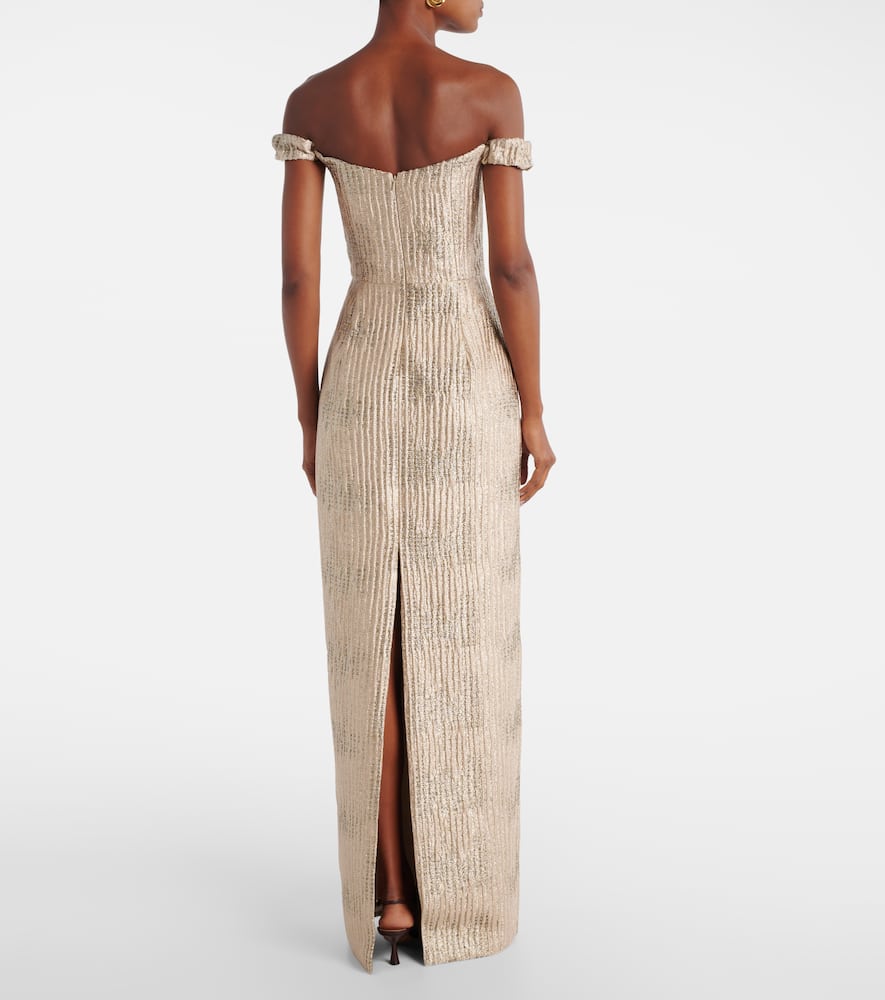 Markarian Yolanda Off-the-shoulder Brocade Gown In Brown