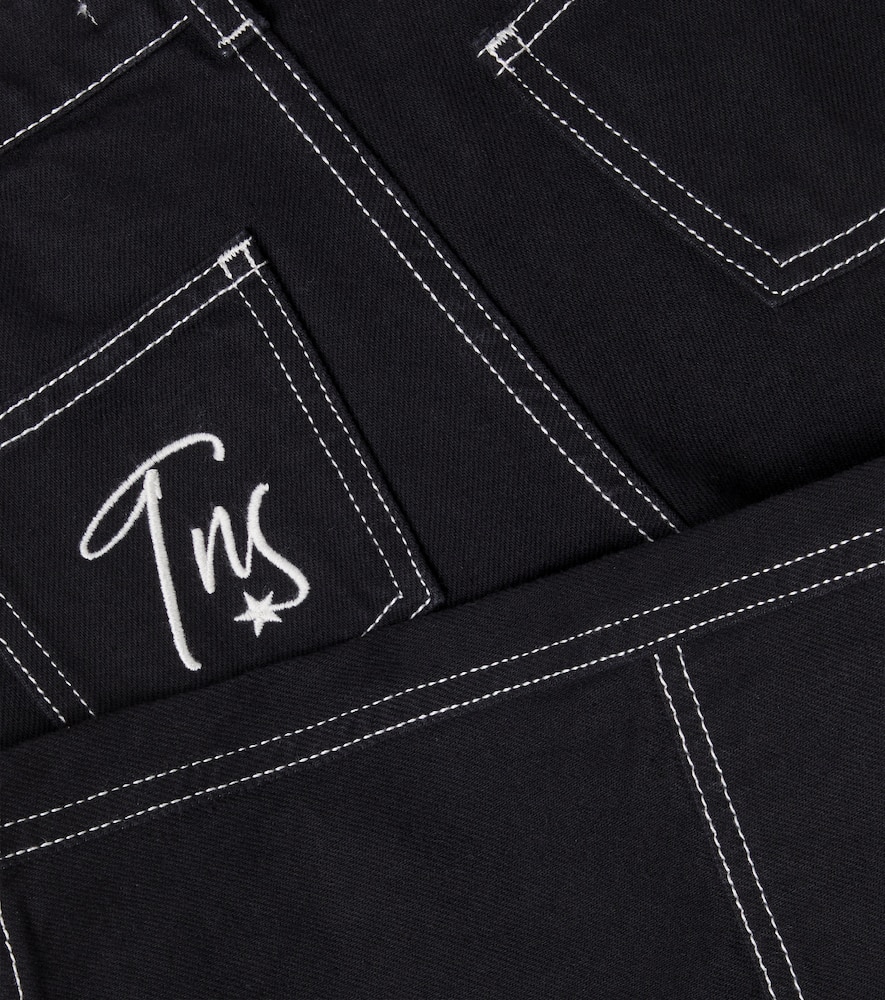 The New Society Yaiza Embroidered Wide-leg Jeans In Black