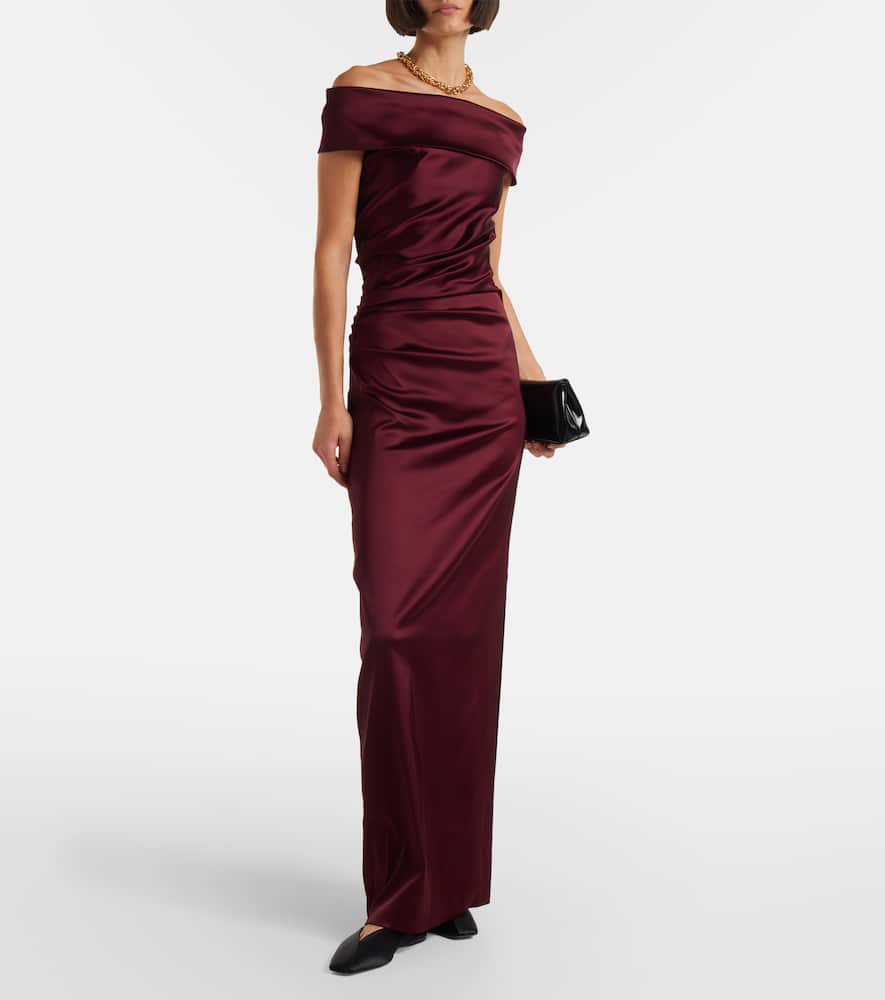 Max Mara Opaco Off-shoulder Maxi Dress In Burgundy