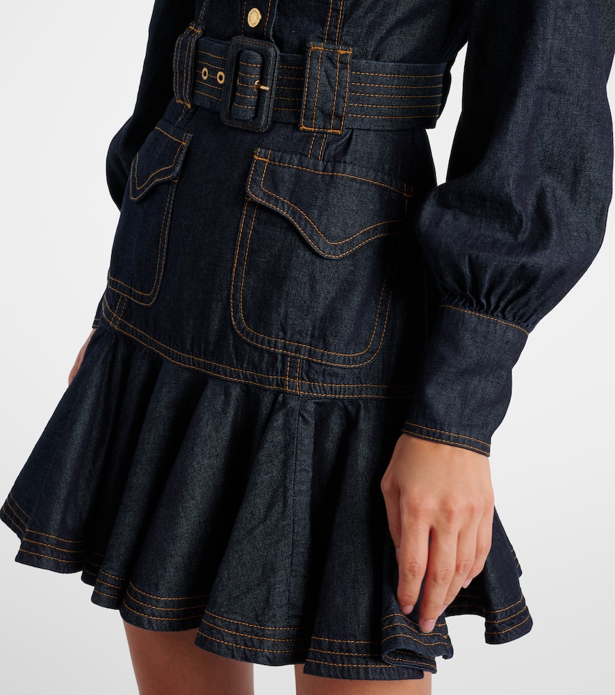 Zimmermann Bow-detail Cotton Denim Minidress In Blue
