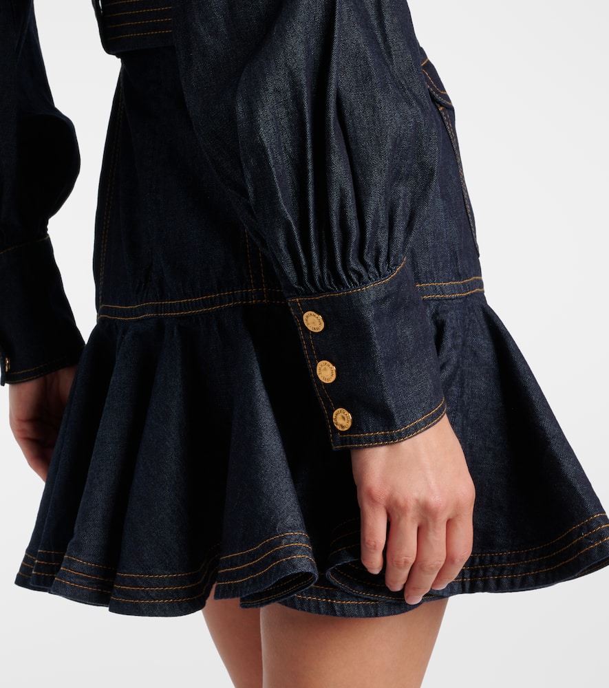 Zimmermann Bow-detail Cotton Denim Minidress In Blue