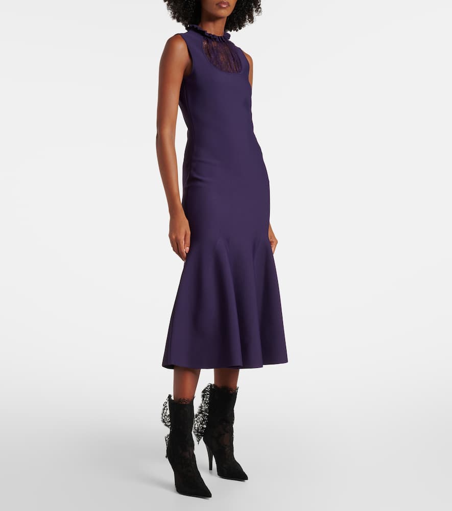 Alexander Mcqueen Mcqueen Lace Panel Flared Midi Dress In Purple