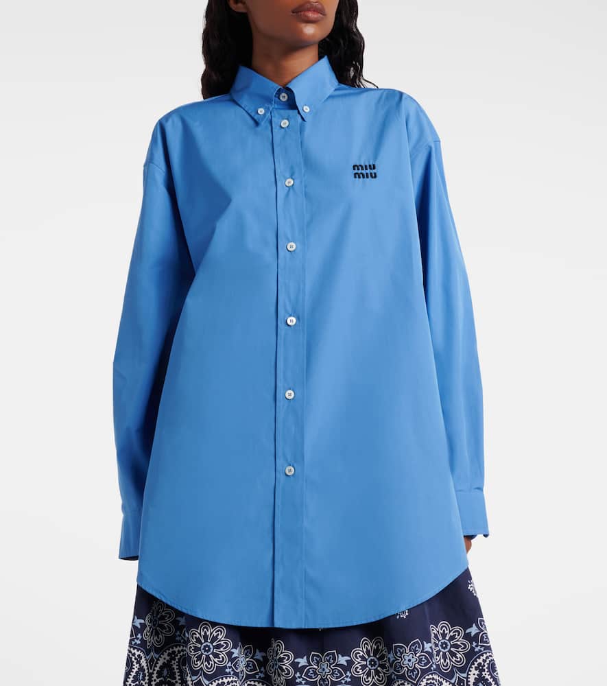 Miu Miu Oversized Poplin Shirt In Blue
