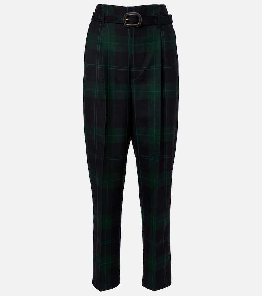 Polo Ralph Lauren Belted Checked High-rise Wool Tapered Pants In Multi