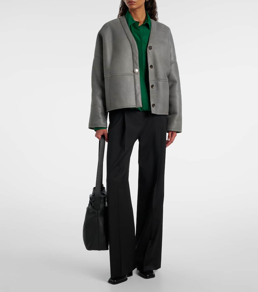 Loewe Pebble Shearling-lined Leather Jacket In Gray