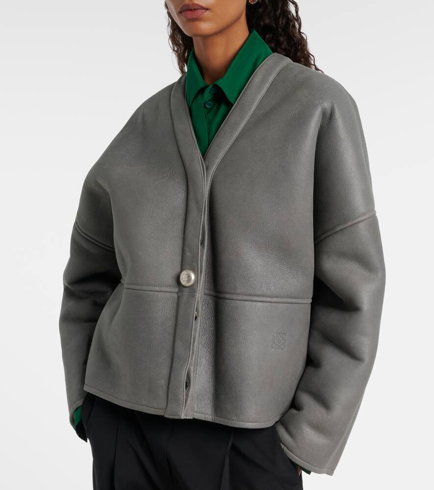 Loewe Pebble Shearling-lined Leather Jacket In Gray