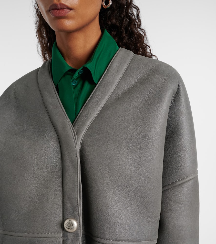 Loewe Pebble Shearling-lined Leather Jacket In Gray
