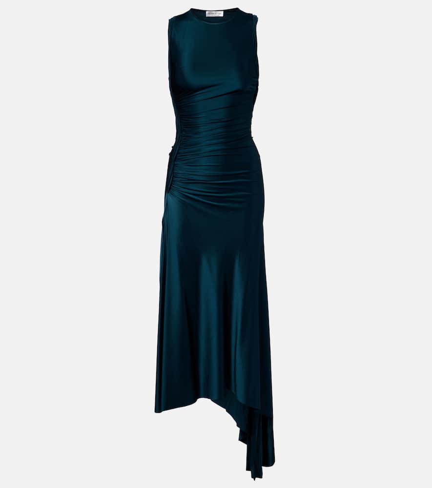 Victoria Beckham Ruched Asymmetric Jersey Midi Dress In Blue
