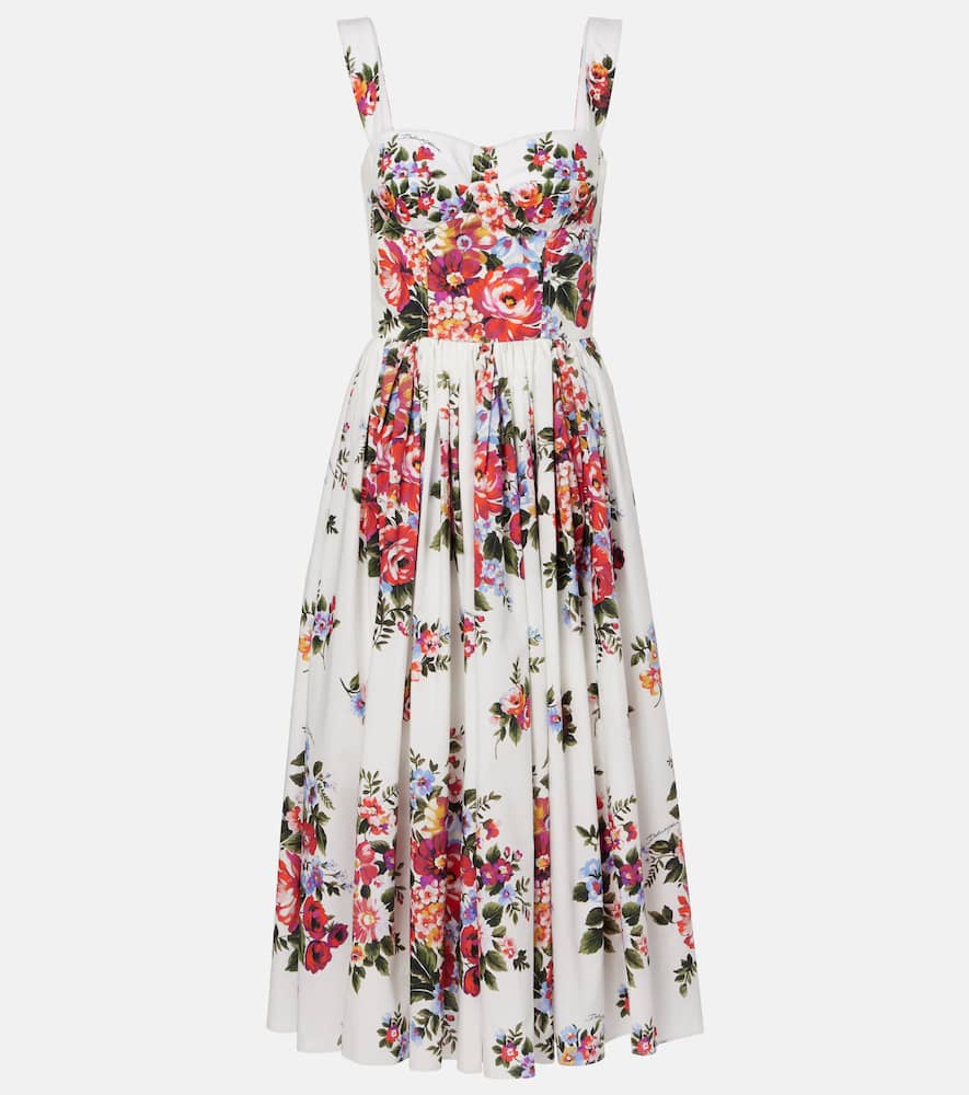 Dolce & Gabbana Floral Cotton Bustier Dress In White