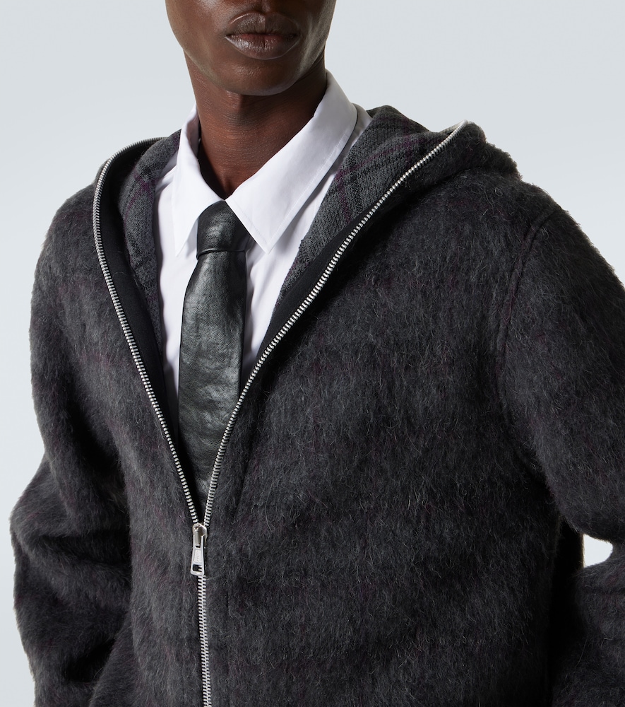 Checked Knitted Zip-Up Hoodie