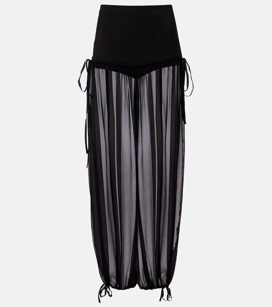 Nensi Dojaka Mesh-trimmed Silk Flared Pants In Black