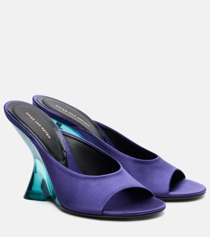 Dries Van Noten Satin Wedge Mules In Purple