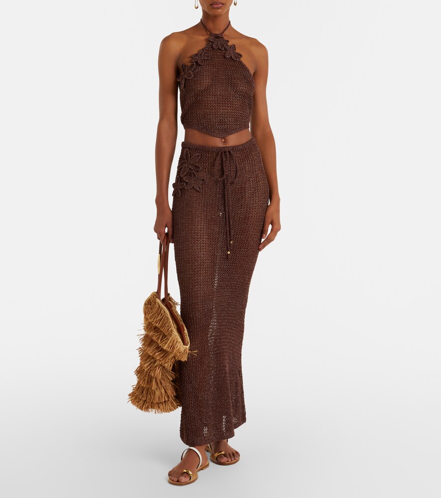 Bananhot Cori open-knit lamé maxi skirt