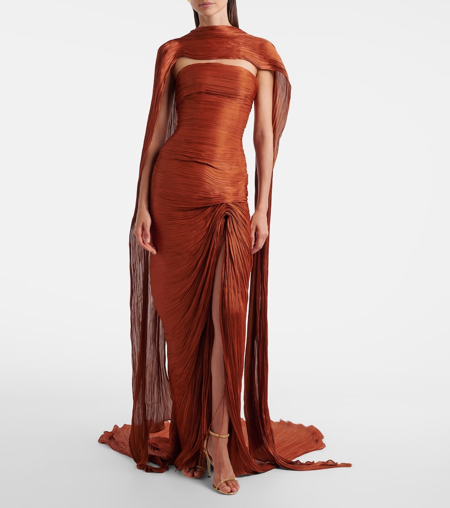  Marmar Halim Marmar Halim Draped Pleated Scarf-detail Bustier Gown 