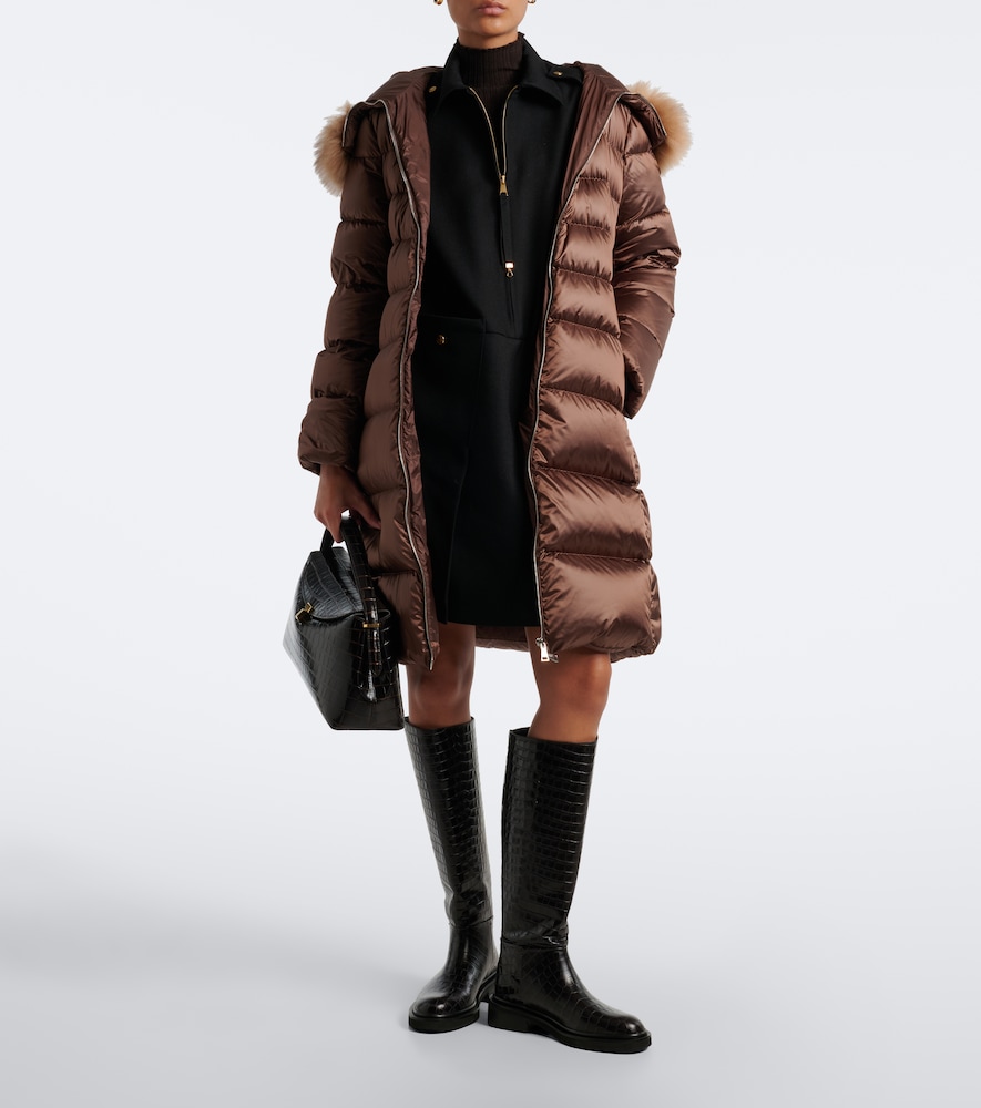 Shearling-Trimmed Down Coat