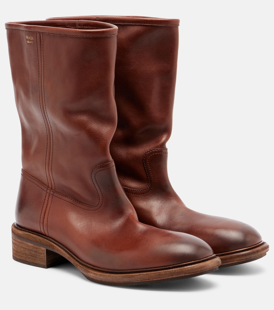 Prada Leather Mid-calf Boots In Brown