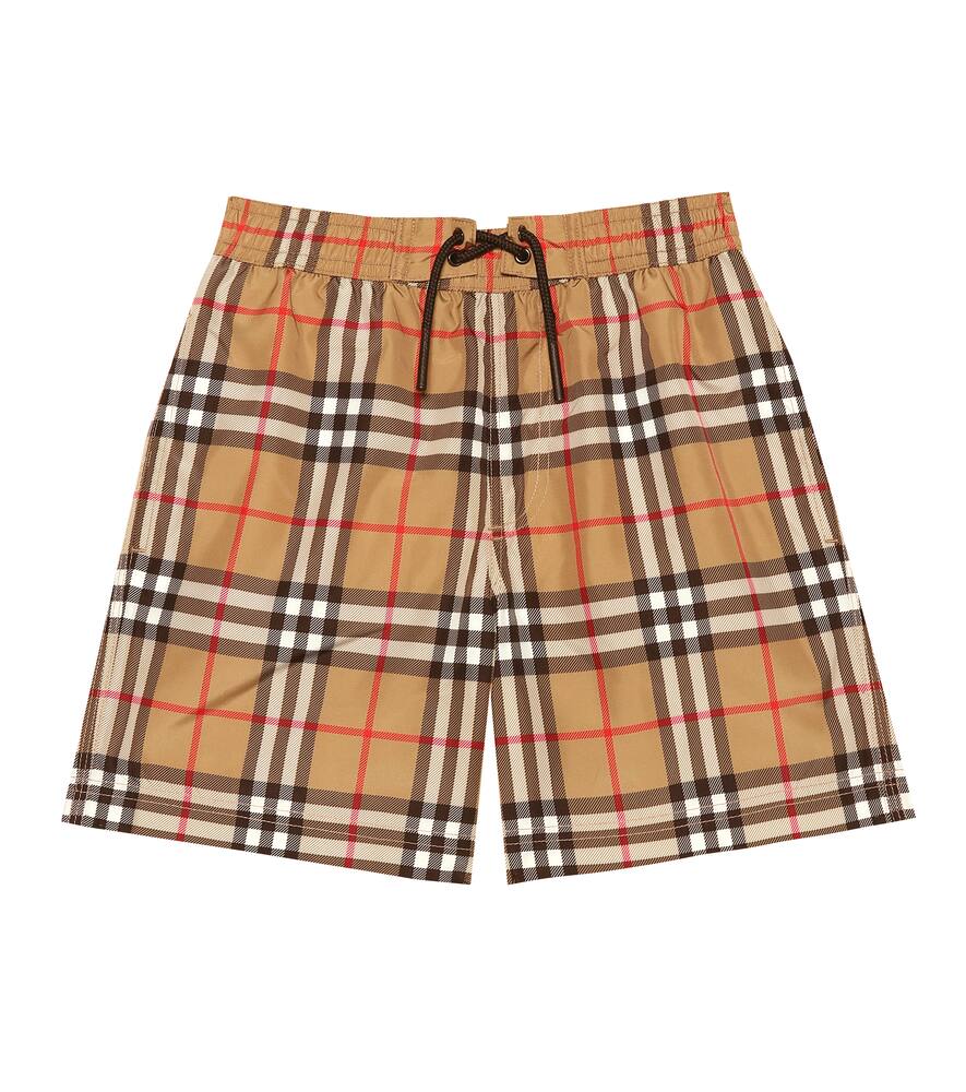Click to view more detailed imagery on our partner's website Burberry Boys' Galvin Check Swim Trunks - Little Kid, Big Kid In Beige